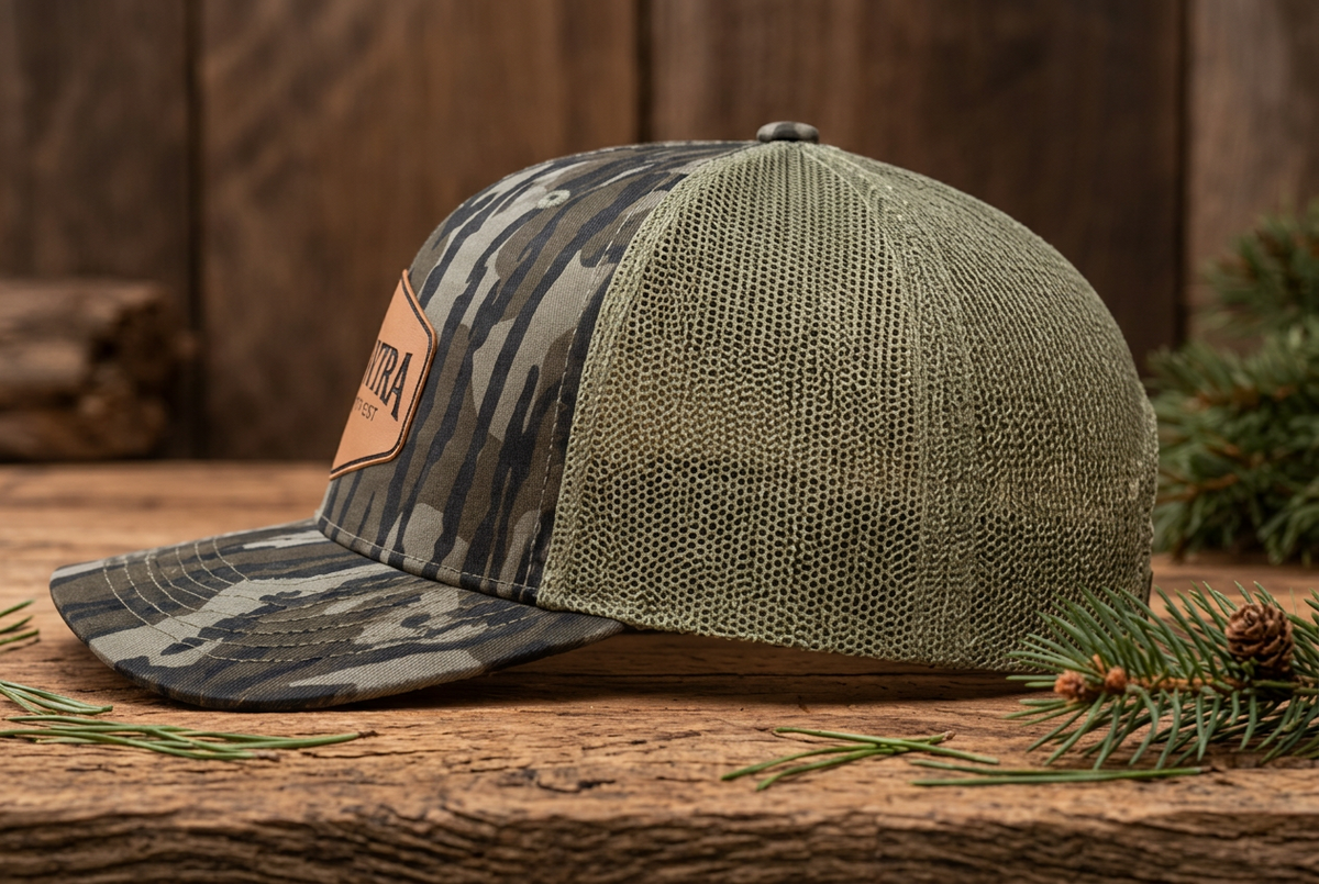 SUMATRA Bottomland Camo Leather Patch Trucker Hat